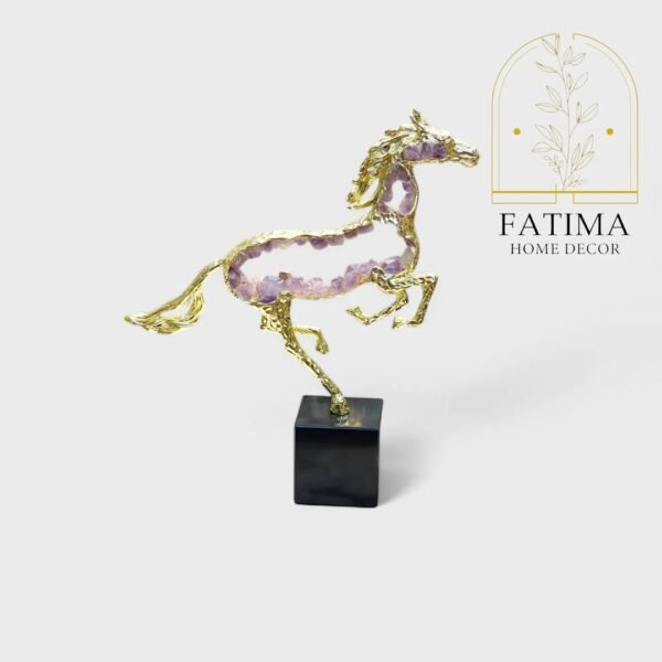 Brass Golden Horse with Marble Base - Image 2