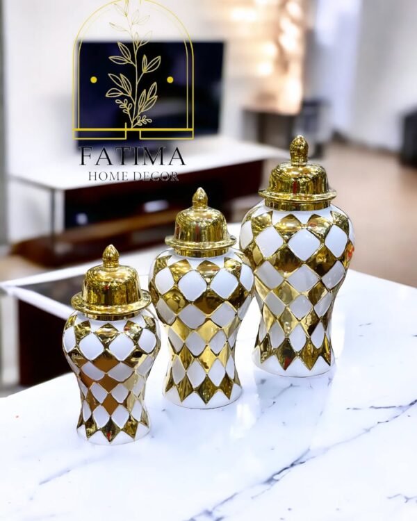 Ceramic Urns White and Gold