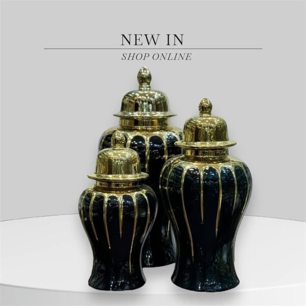 Black and Gold Urns Set Porcelain