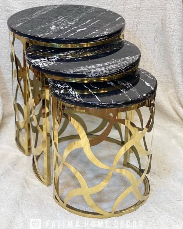 Luxury Black Marble Nesting Tables with Gold Brass Base