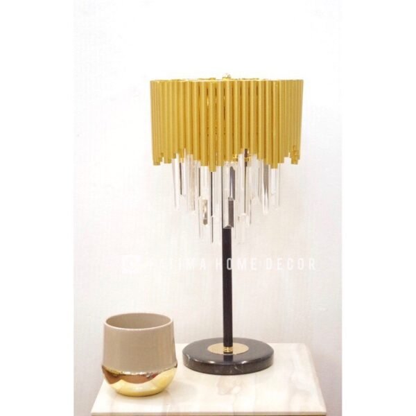 Modern Crystal Table Lamp with Golden Metal Shade