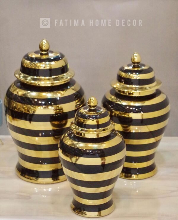 Black & Gold Striped Ginger Jar Set