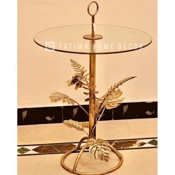 Antique Gold Side Table with Glass Top