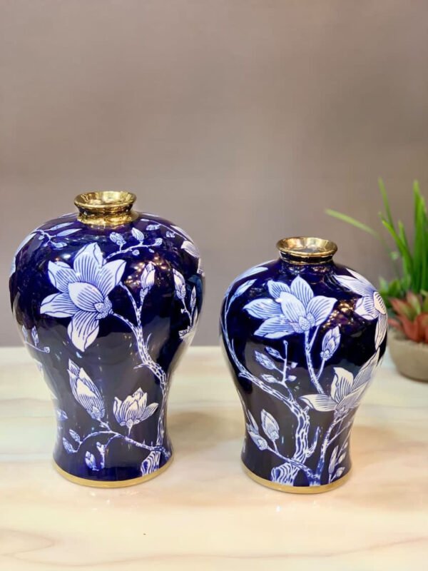 Elegant Blue & White Floral Vase Set