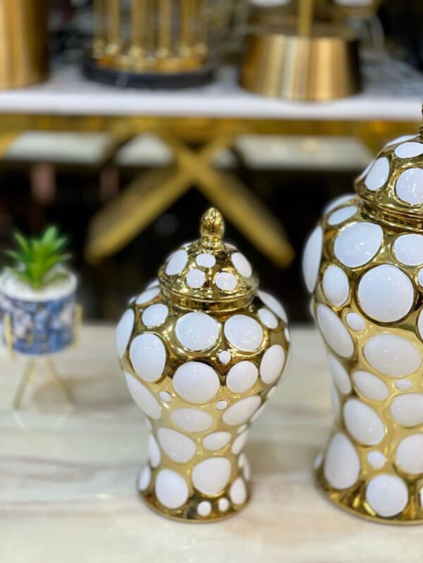 Gold and White Bubble-Design Decorative Candy Jars - Image 2