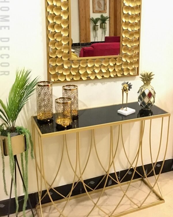 Luxury Gold Console Table with Black Glass