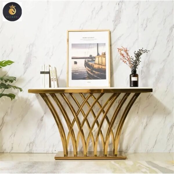 Luxury White Marble Console Table with Gold Artistic Base - Image 2