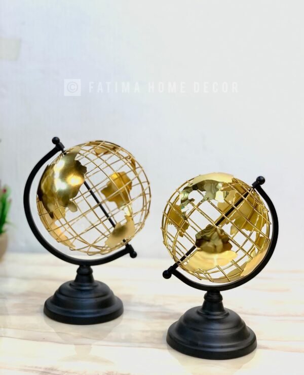 Decorative Golden Metal Globe with Black Stand