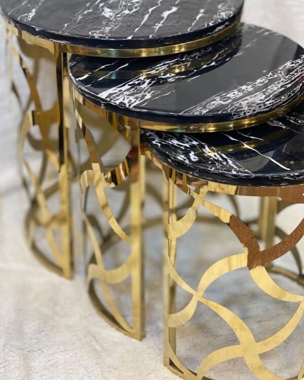 Luxury Black Marble Nesting Tables with Gold Brass Base - Image 2