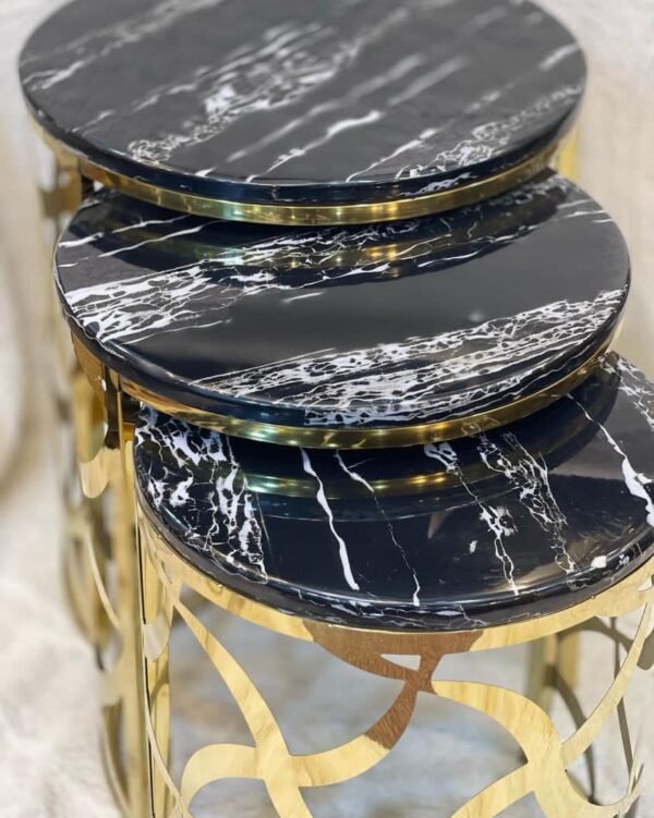 Luxury Black Marble Nesting Tables with Gold Brass Base - Image 3