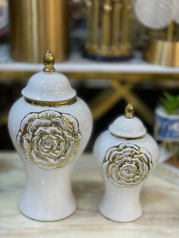 Elegant Rose White and Gold Urns