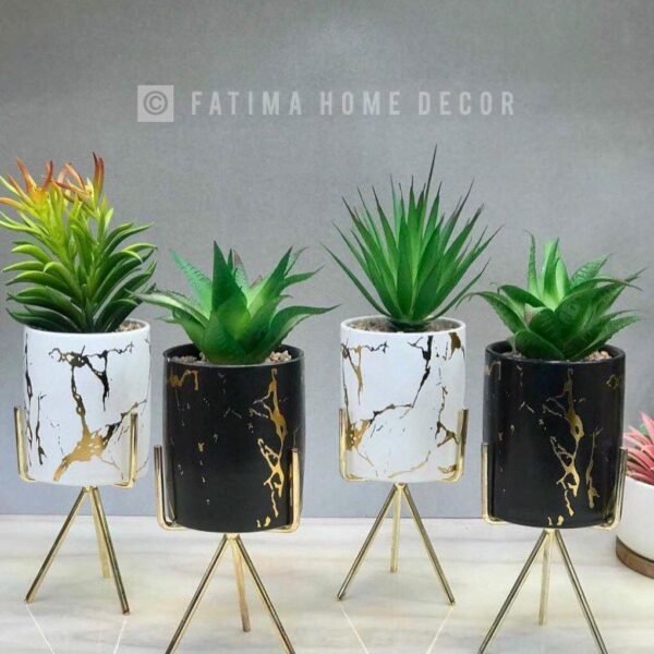 Gold Marble-Design Table Planters with Stands