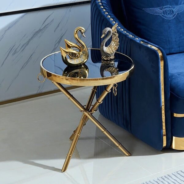 tripod brass table close up tempered glass top