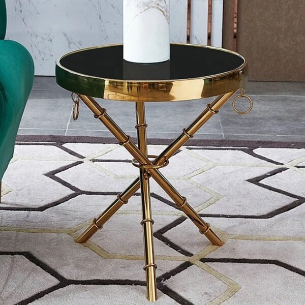 tripod brass table close up tempered glass top - Image 2